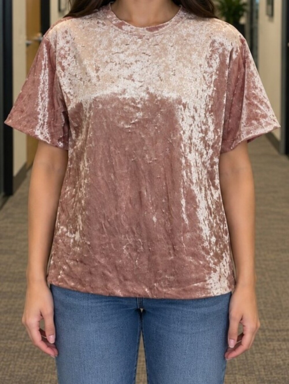 pink crushed velvet top shirt